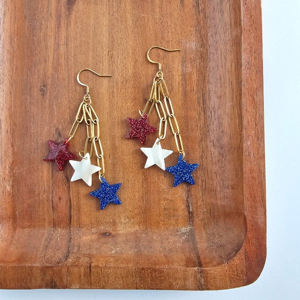 Firework Star Earrings - Red, White, and Blue, Hypoallergenic
