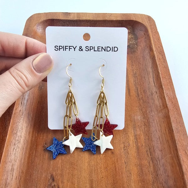 Firework Star Earrings - Red, White, and Blue, Hypoallergenic