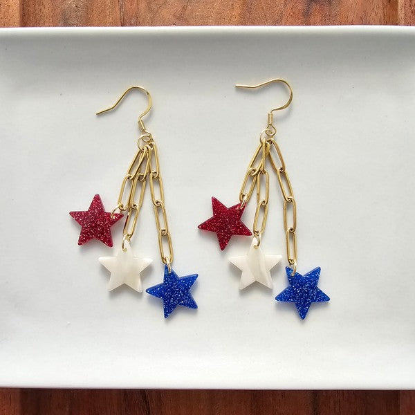 Firework Star Earrings - Red, White, and Blue, Hypoallergenic
