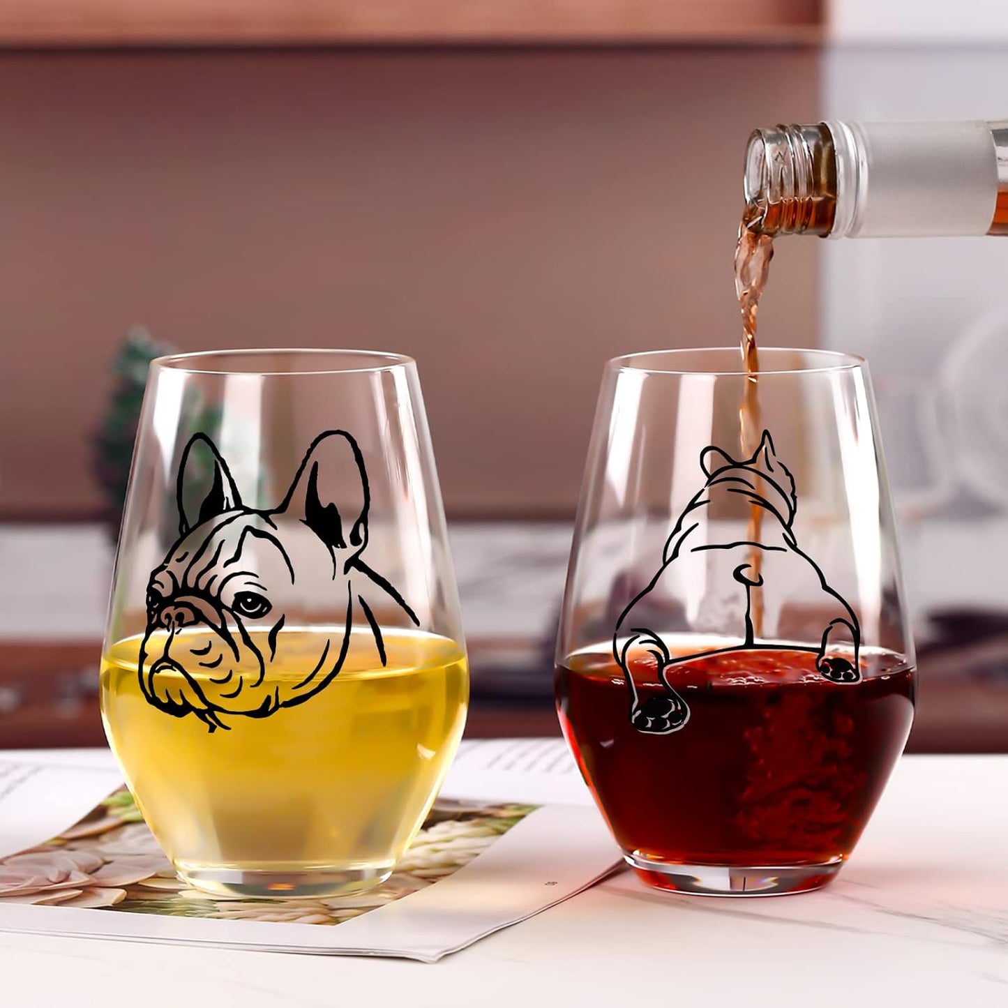 French Bulldog Wine Glasses Set 2 - Funny&Cool Bulldog Puppy Dog Gifts for Bulldog Lovers, Owners, Couples, Him, Her, Father, Mother with Bulldog On birthday, Anniversary 18.5Oz