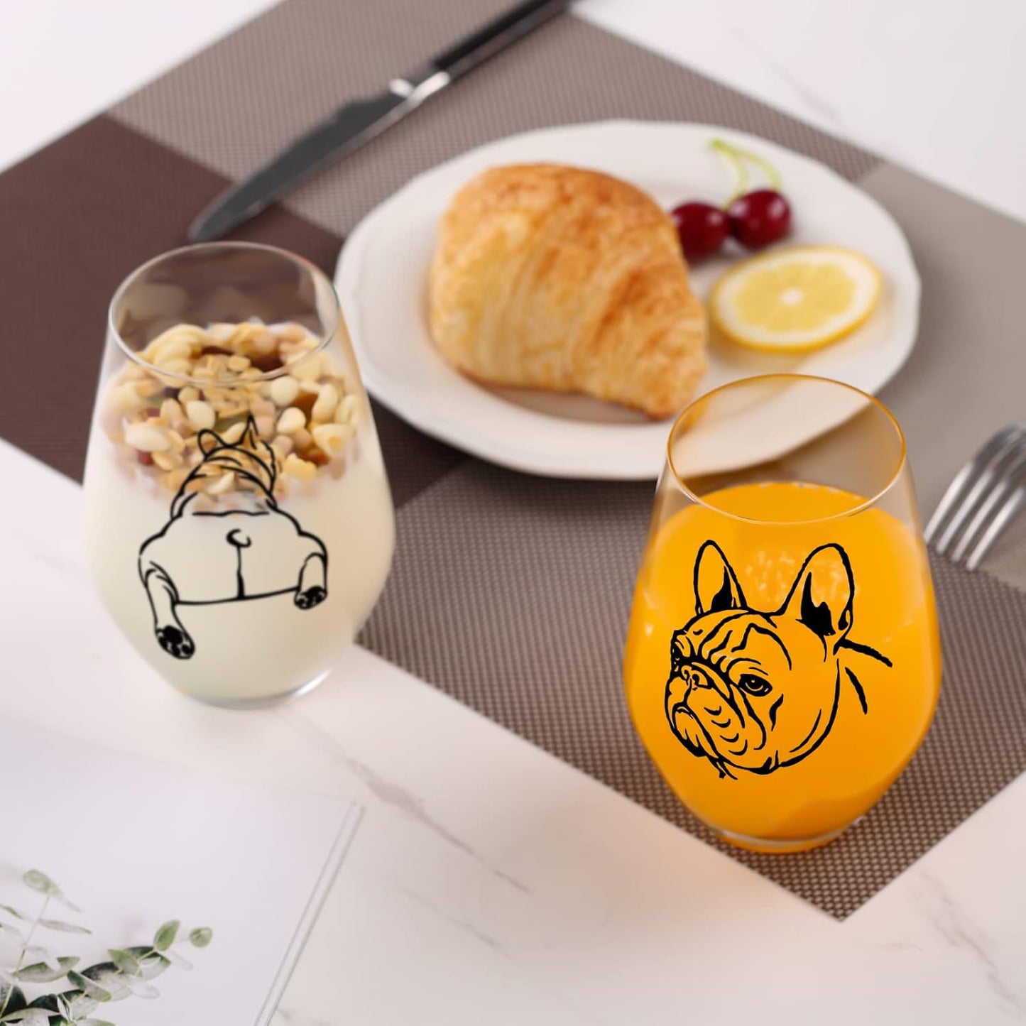 French Bulldog Wine Glasses Set 2 - Funny&Cool Bulldog Puppy Dog Gifts for Bulldog Lovers, Owners, Couples, Him, Her, Father, Mother with Bulldog Onbirthday, Anniversary 18.5Oz