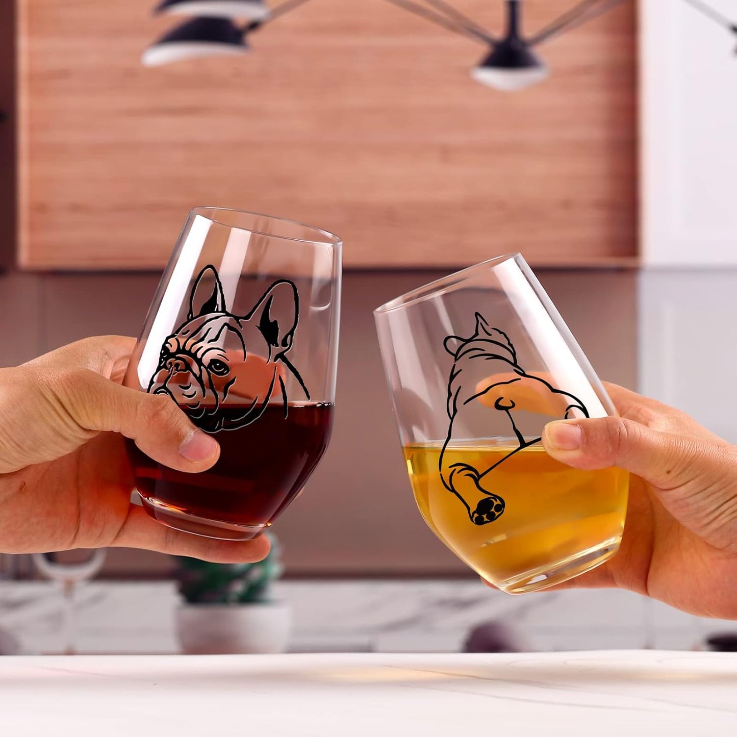 French Bulldog Wine Glasses Set 2 - Funny&Cool Bulldog Puppy Dog Gifts for Bulldog Lovers, Owners, Couples, Him, Her, Father, Mother with Bulldog Onbirthday, Anniversary 18.5Oz