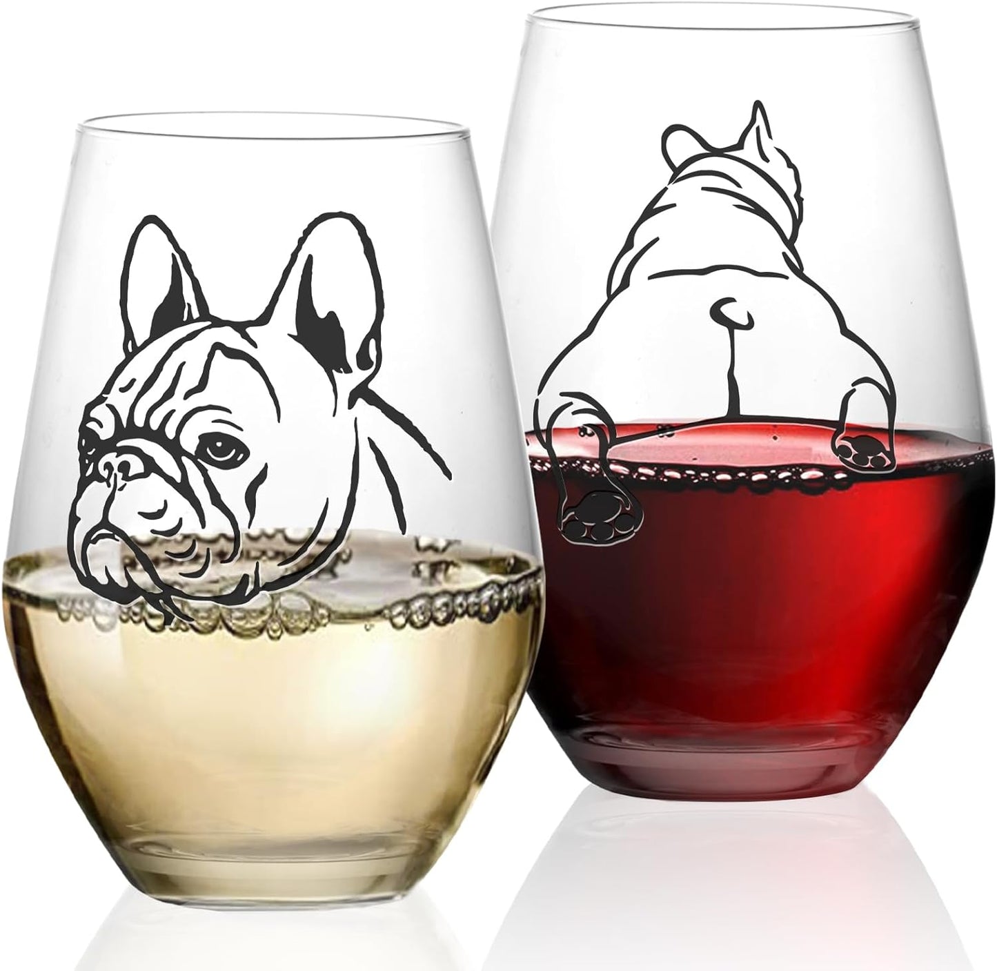 French Bulldog Wine Glasses Set 2 - Funny&Cool Bulldog Puppy Dog Gifts for Bulldog Lovers, Owners, Couples, Him, Her, Father, Mother with Bulldog Onbirthday, Anniversary 18.5Oz
