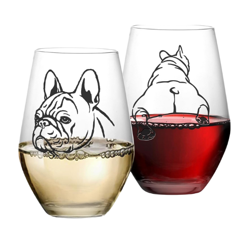 French Bulldog Wine Glasses Set 2 - Funny&Cool Bulldog Puppy Dog Gifts for Bulldog Lovers, Owners, Couples, Him, Her, Father, Mother with Bulldog On birthday, Anniversary 18.5Oz