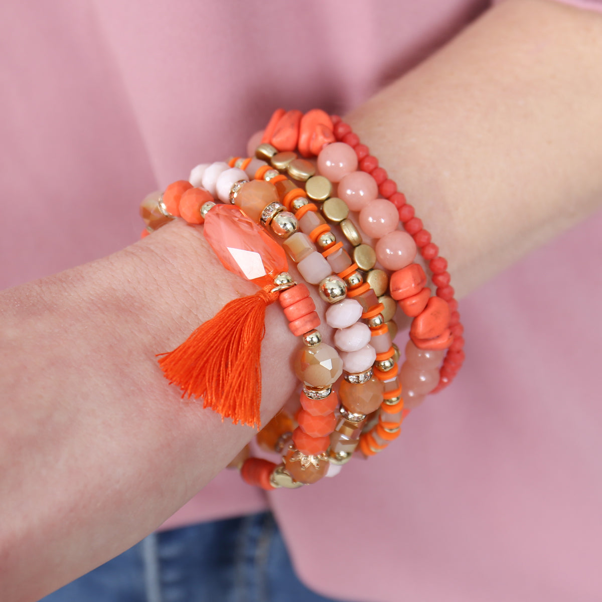 Boho Tassel Charm Bracelet Stacking, Multiple color options