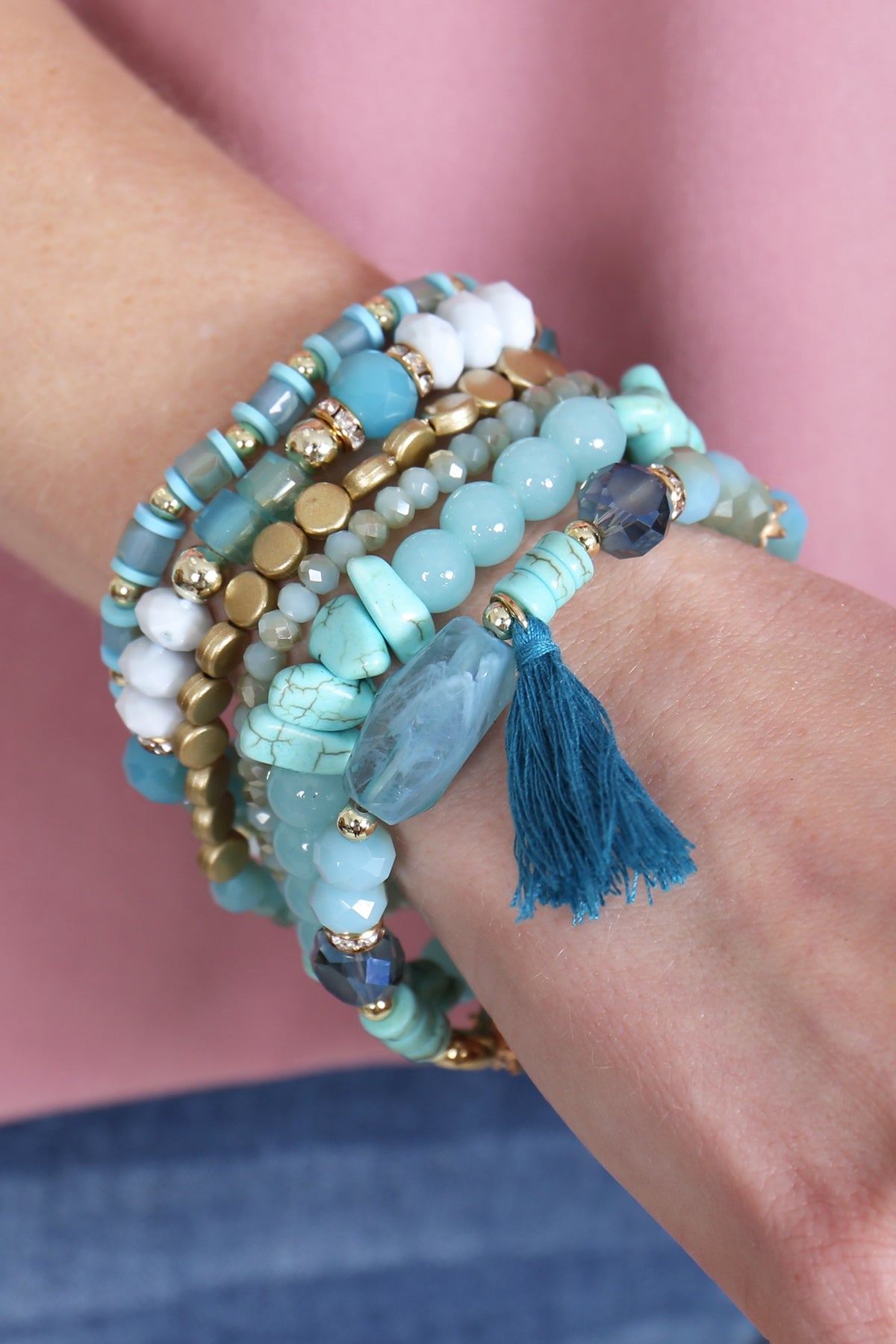 Boho Tassel Charm Bracelet Stacking, Multiple color options
