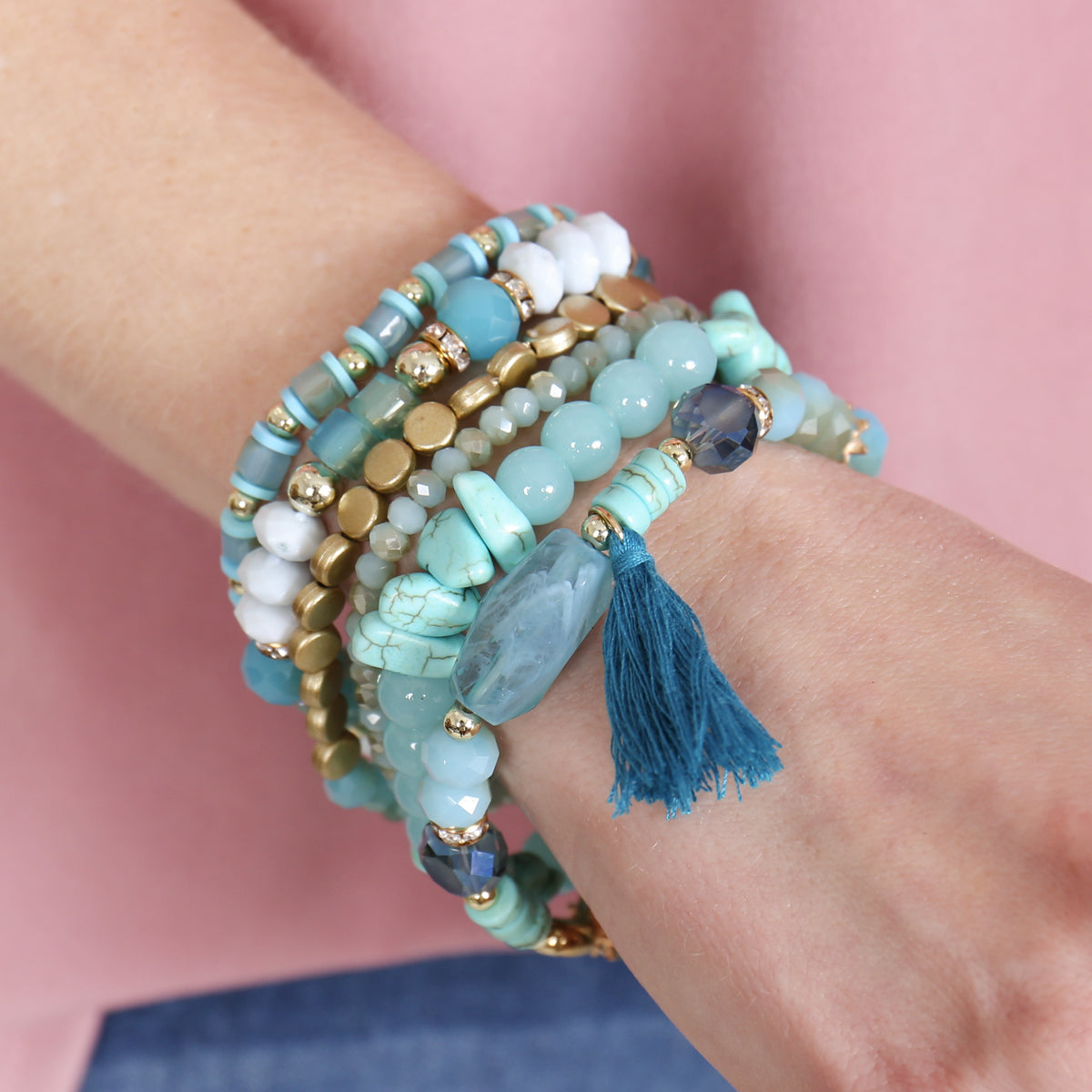 Boho Tassel Charm Bracelet Stacking, Multiple color options