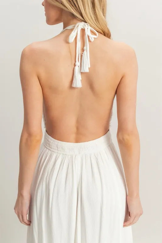 Halter Neck Fitted Waist Flowy Maxi Dress