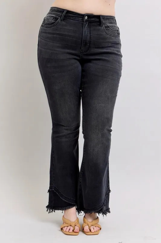 Judy Blue High Waist Flare with Mock Fray Tulip Hem Jeans