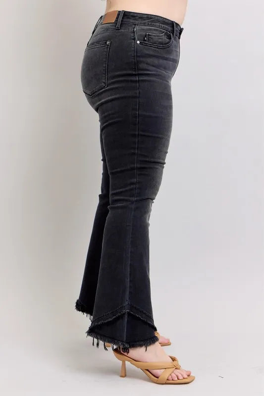 Judy Blue High Waist Flare with Mock Fray Tulip Hem Jeans