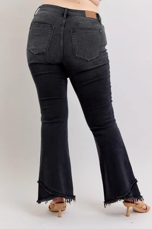 Judy Blue High Waist Flare with Mock Fray Tulip Hem Jeans