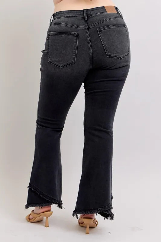 Judy Blue High Waist Flare with Mock Fray Tulip Hem Jeans