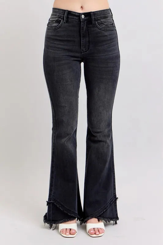 Judy Blue High Waist Flare with Mock Fray Tulip Hem Jeans