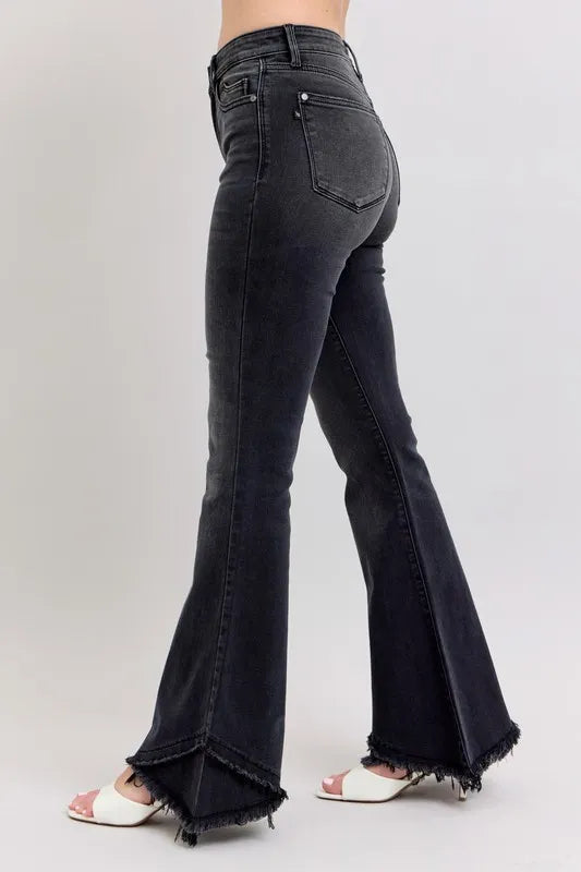 Judy Blue High Waist Flare with Mock Fray Tulip Hem Jeans