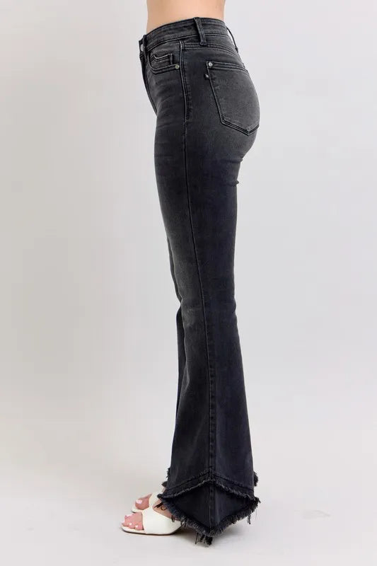 Judy Blue High Waist Flare with Mock Fray Tulip Hem Jeans