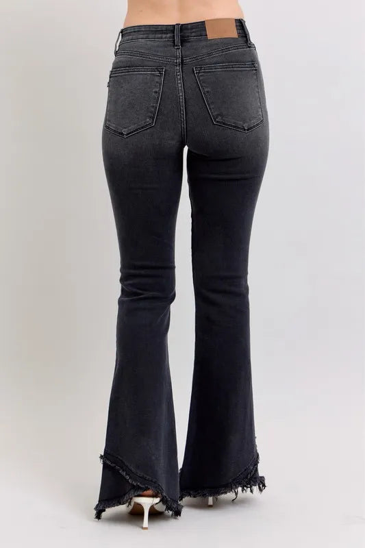 Judy Blue High Waist Flare with Mock Fray Tulip Hem Jeans