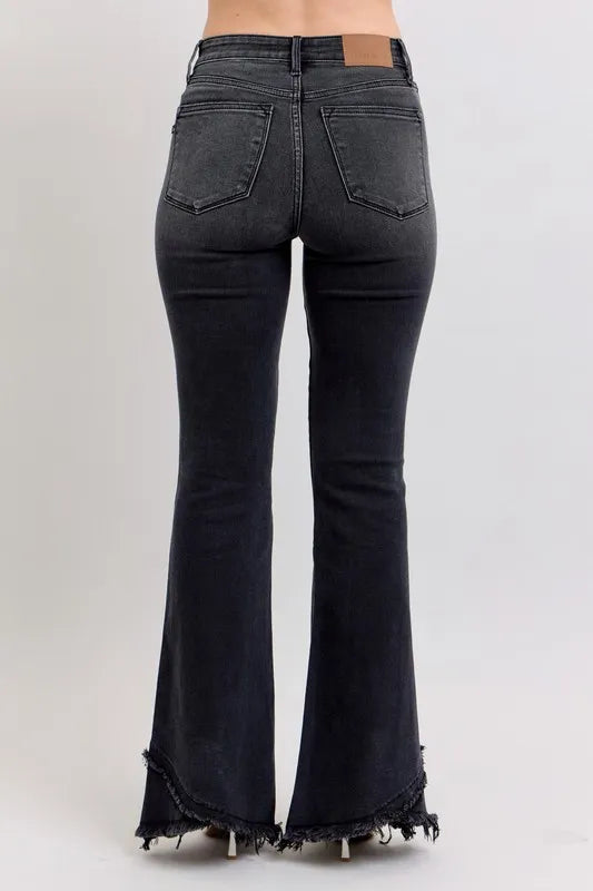Judy Blue High Waist Flare with Mock Fray Tulip Hem Jeans