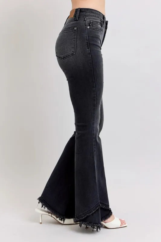Judy Blue High Waist Flare with Mock Fray Tulip Hem Jeans