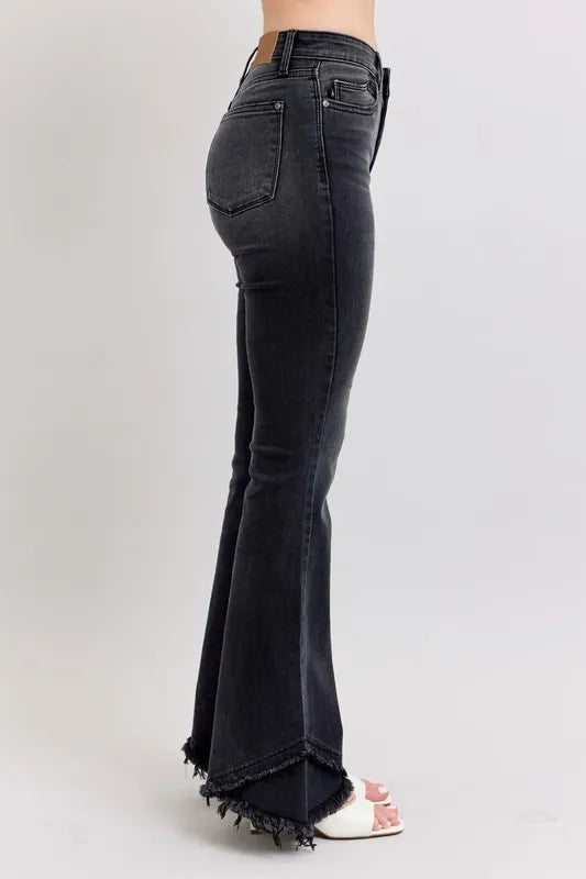 Judy Blue High Waist Flare with Mock Fray Tulip Hem Jeans