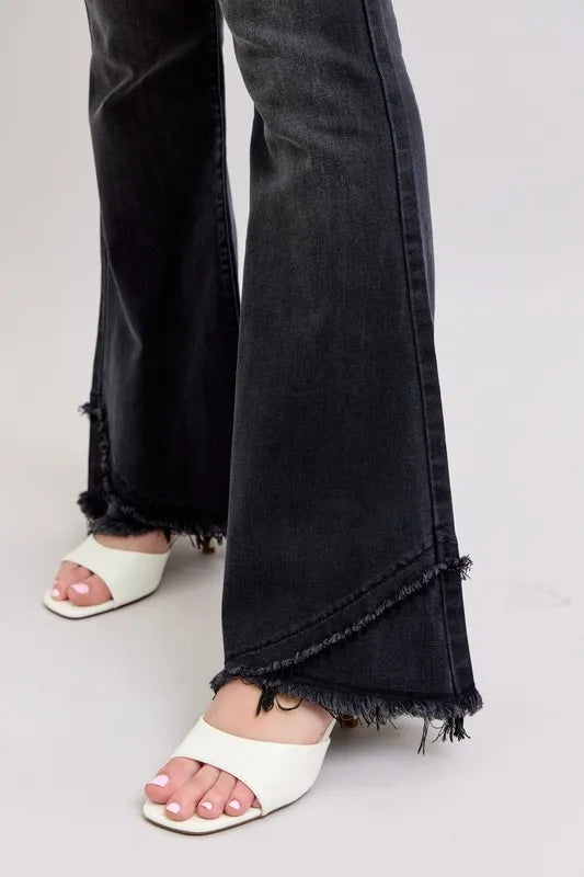 Judy Blue High Waist Flare with Mock Fray Tulip Hem Jeans