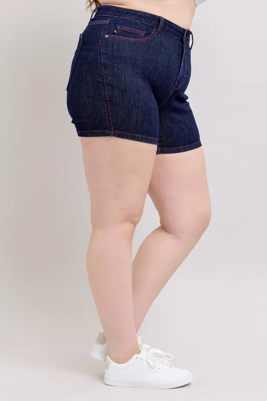 Judy Blue High Waist Heart Shaped Pockets & Red Contrast Thread Denim Shorts