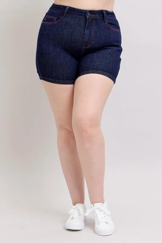 Judy Blue High Waist Heart Shaped Pockets & Red Contrast Thread Denim Shorts