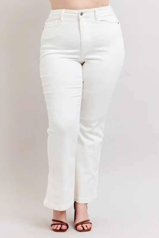 Judy Blue High Waist Side Slit Slim Bootcut White Jeans