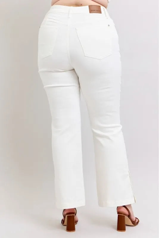 Judy Blue High Waist Side Slit Slim Bootcut White Jeans