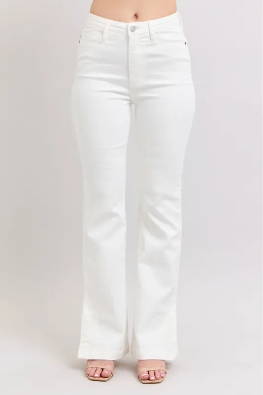 Judy Blue High Waist Side Slit Slim Bootcut White Jeans
