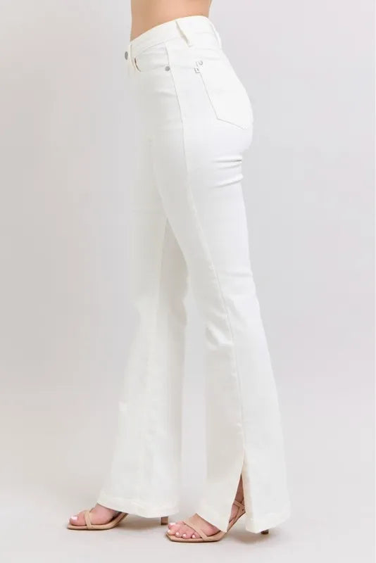 Judy Blue High Waist Side Slit Slim Bootcut White Jeans