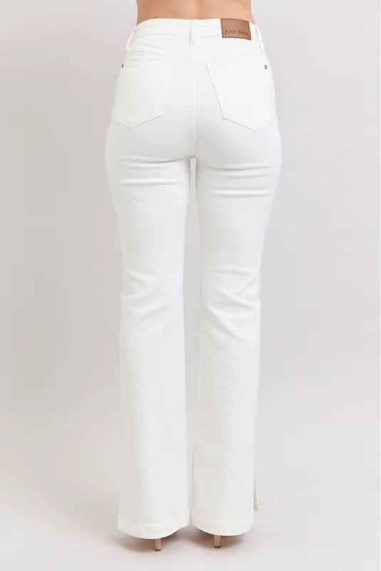 Judy Blue High Waist Side Slit Slim Bootcut White Jeans