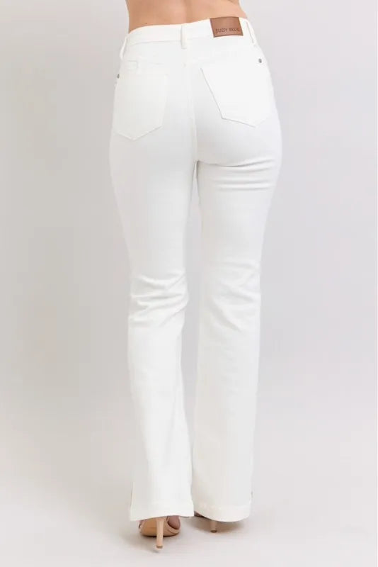 Judy Blue High Waist Side Slit Slim Bootcut White Jeans
