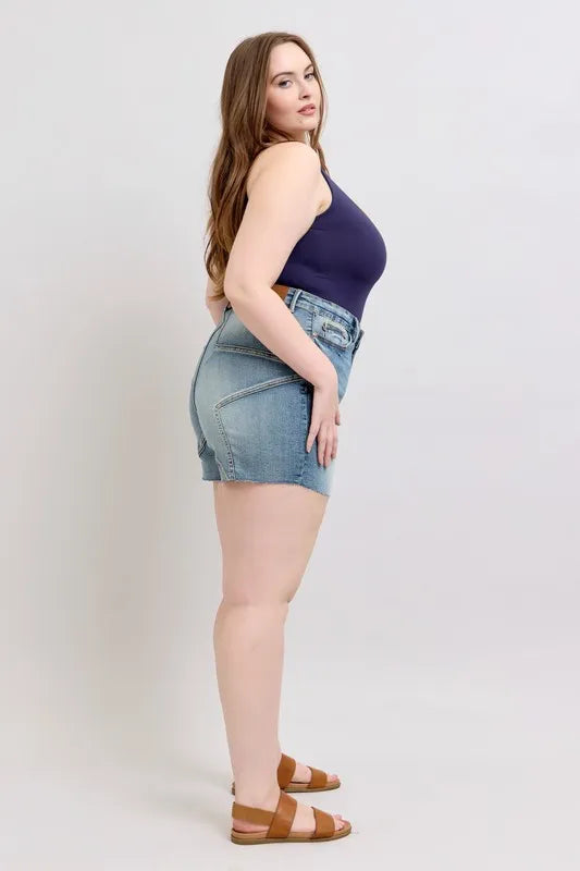 Judy Blue High Waist Star Seam Detail Denim Shorts