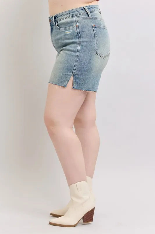 Judy Blue High Waist Vintage Wash Side Slit Denim Shorts