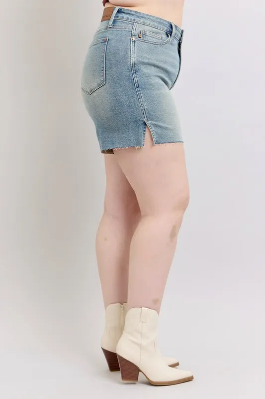 Judy Blue High Waist Vintage Wash Side Slit Denim Shorts