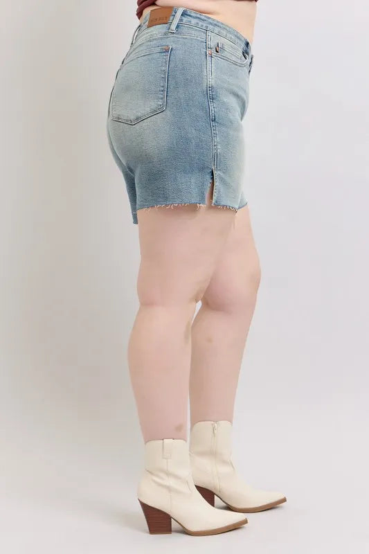 Judy Blue High Waist Vintage Wash Side Slit Denim Shorts