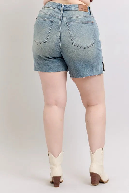 Judy Blue High Waist Vintage Wash Side Slit Denim Shorts