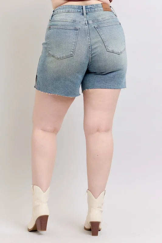 Judy Blue High Waist Vintage Wash Side Slit Denim Shorts