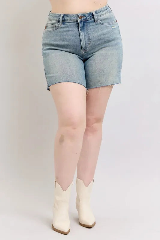 Judy Blue High Waist Vintage Wash Side Slit Denim Shorts