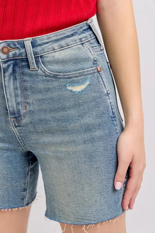 Judy Blue High Waist Vintage Wash Side Slit Denim Shorts