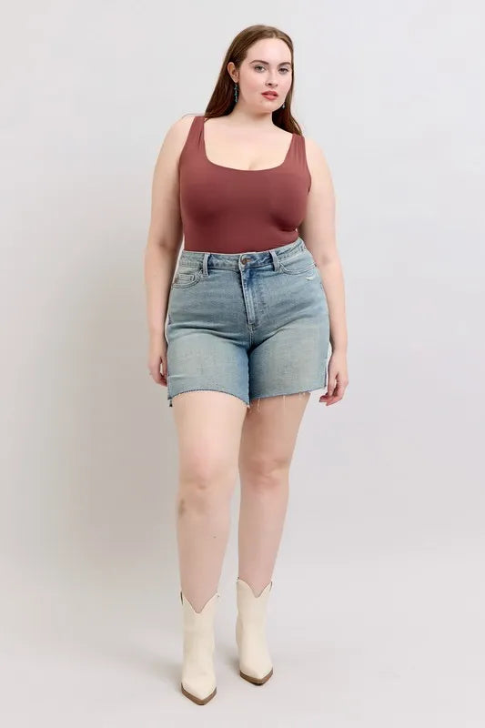 Judy Blue High Waist Vintage Wash Side Slit Denim Shorts