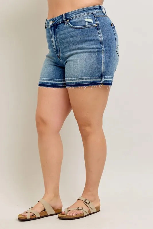 Judy Blue Mr Tummy Control Vintage Wash Release Hem Shorts
