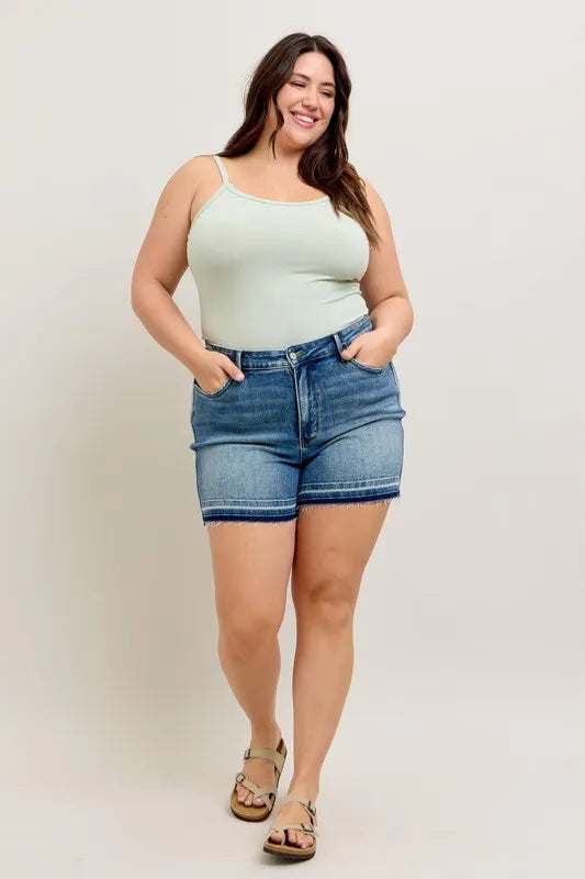 Judy Blue Mr Tummy Control Vintage Wash Release Hem Shorts