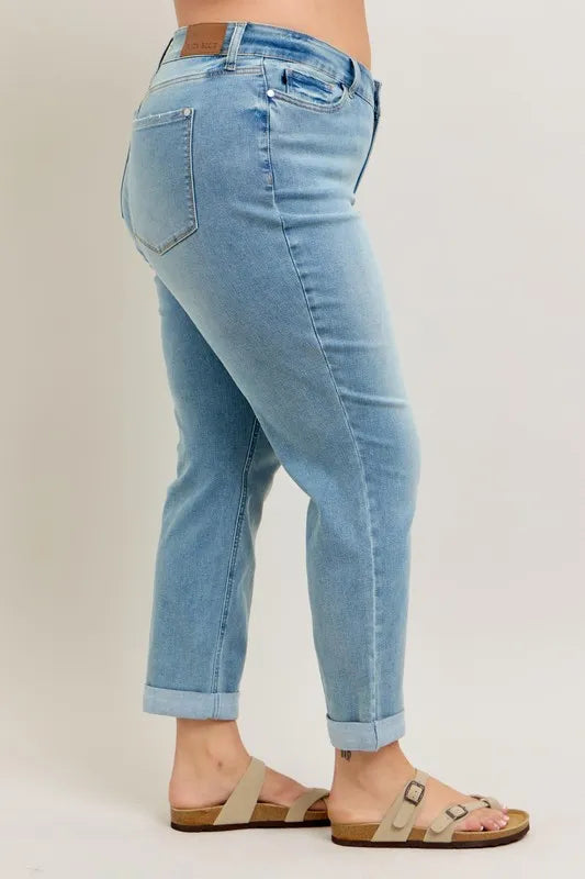 Judy Blue V-Front Cuff Boyfriend Jeans