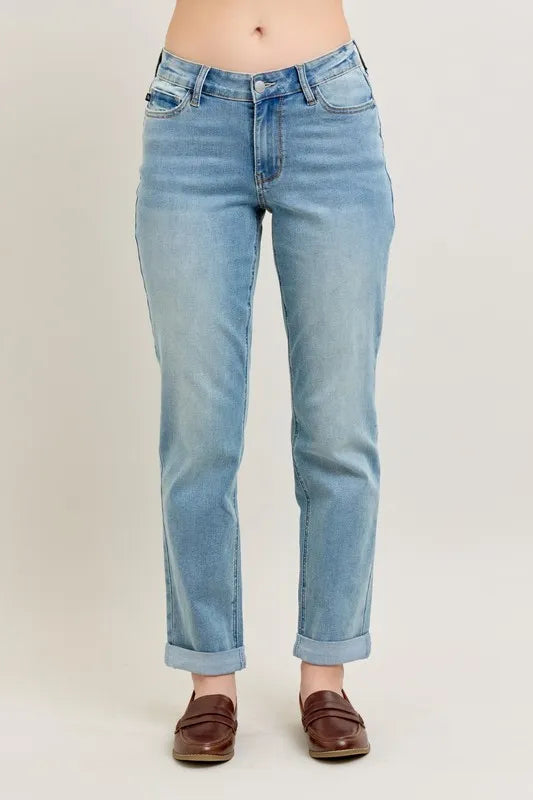 Judy Blue V-Front Cuff Boyfriend Jeans