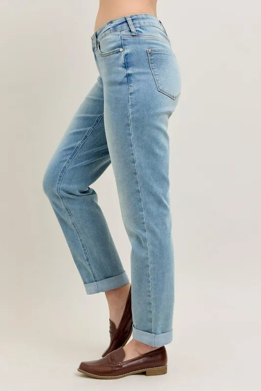 Judy Blue V-Front Cuff Boyfriend Jeans