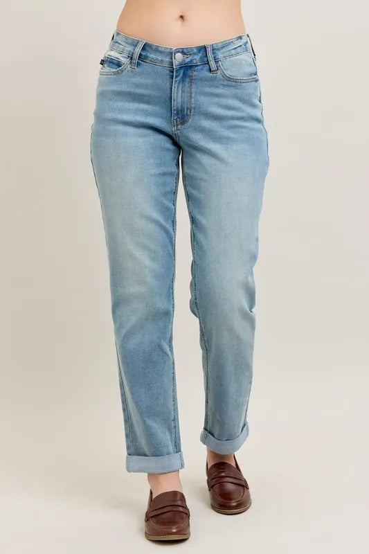 Judy Blue V-Front Cuff Boyfriend Jeans