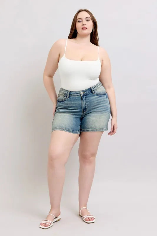Judy Blue V-Front Vintage Wash Jean Shorts