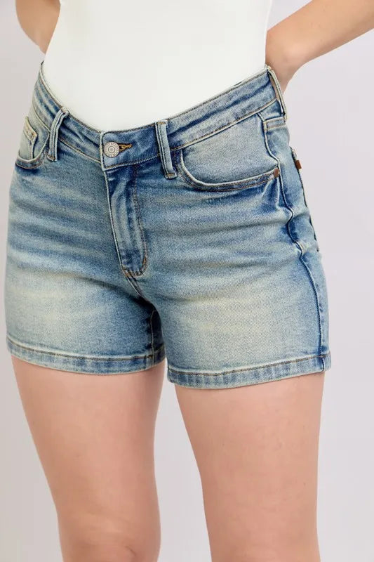 Judy Blue V-Front Vintage Wash Jean Shorts