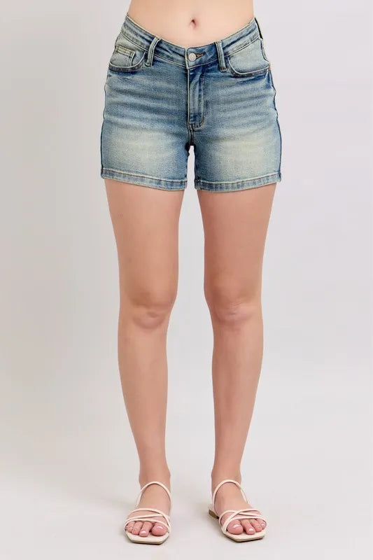 Judy Blue V-Front Vintage Wash Jean Shorts